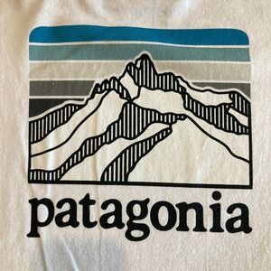 Patagonia White Long Sleeve Tee with Teal, Light Blue, Gray and Black Graphic